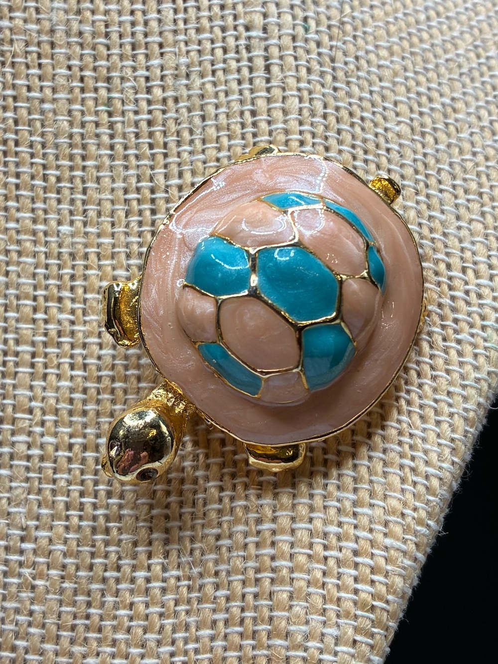Vintage Gold Enamel Pink & Green Turtle Pendant/Pin Brooch with Pink and Teal E
